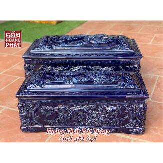 Quách tiểu sứ rồng lam xám mái Vòm cỡ Đại QTSU432